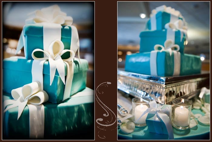 The cheescake filled cake was decorated like a Tiffany & Co. gift box