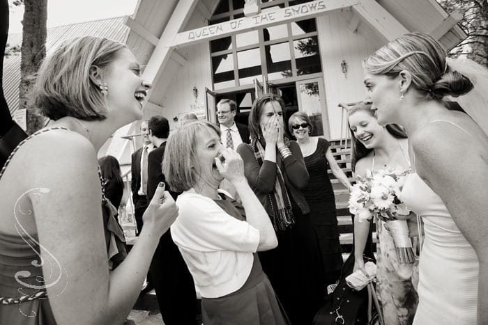 Katie shares some big laughs with her cousins about something funny that happened during the ceremony.