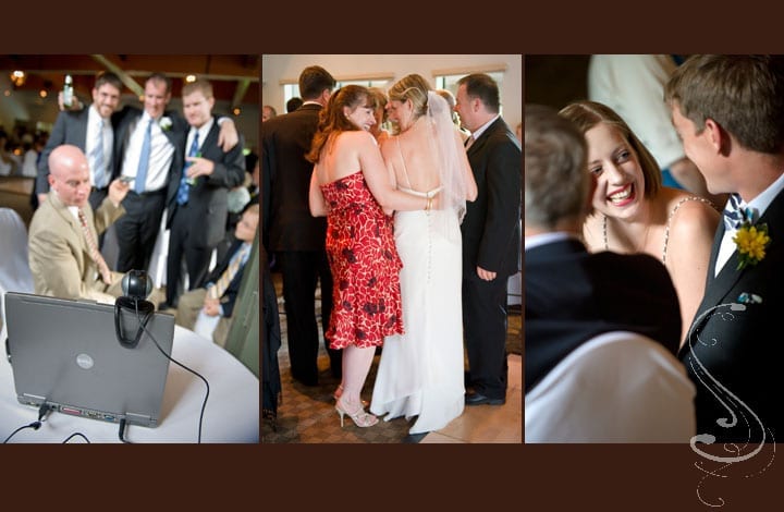 Capturing candids of all of the guests through out the reception is a nice way to tell the story of the day as it happens. In the photograph on the left, the groom and his cousins talk with their grandparents who couldn't make it to the wedding.