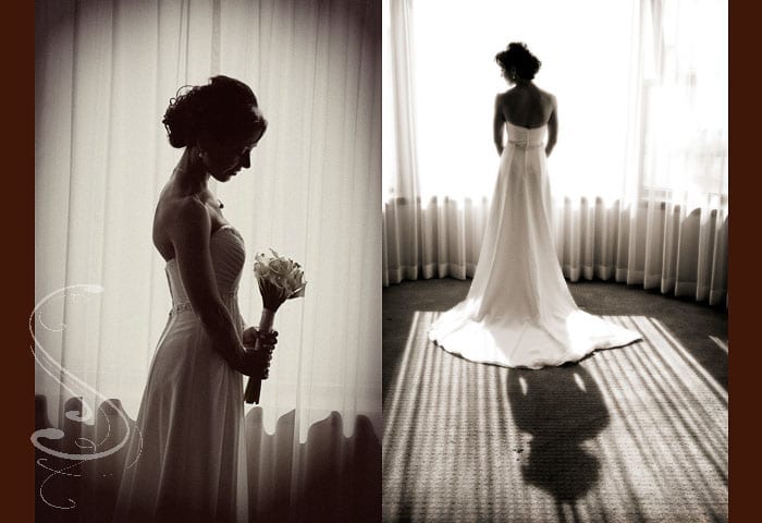 A few nice black and white shots of Kristen after she got ready. Again, having a room that faces the afternoon sun, over the golf course, makes for much better photography prior to the ceremony. 