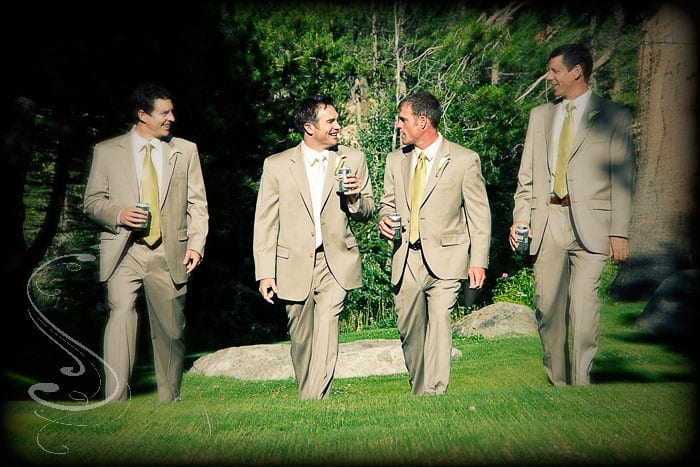 Colin and his guys share a beer after the formal portriats at the resort at Squaw Creek.