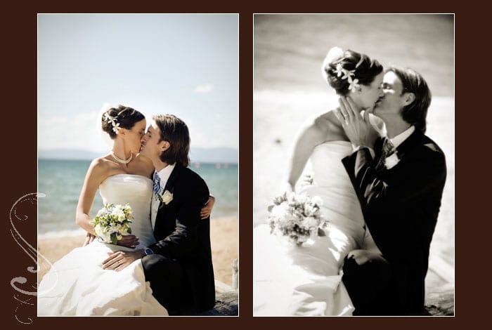 Capturing a kiss in color and black and white with different anlges creates two different moods in the images.
