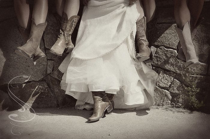 The bridal party on the girls side chose cowboy boots as their footware of choice