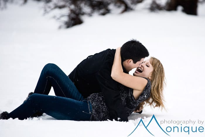 couple kissing in snow