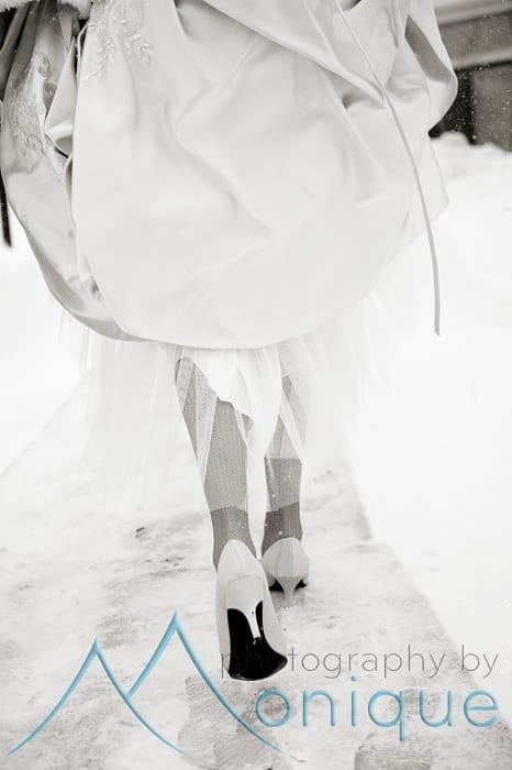 bride walking through snow