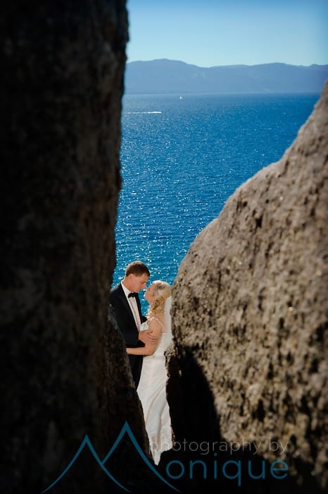 bride and groom at logan shoals overlook