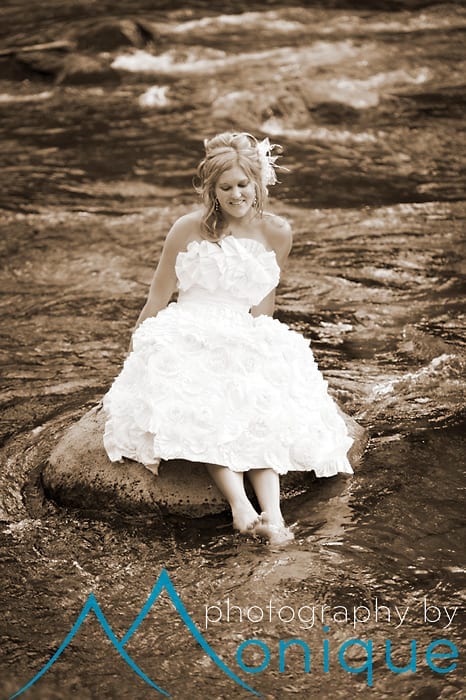 bridal portrait in the truckee river