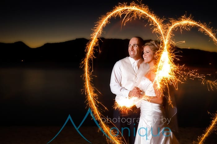 bride and groom and sparklers