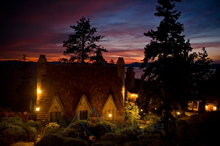 The thunderbird lodge on Lake Tahoe at sunset