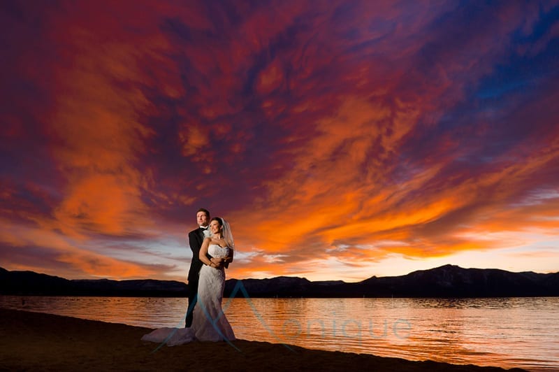 bride and groom at sunset at edgewood