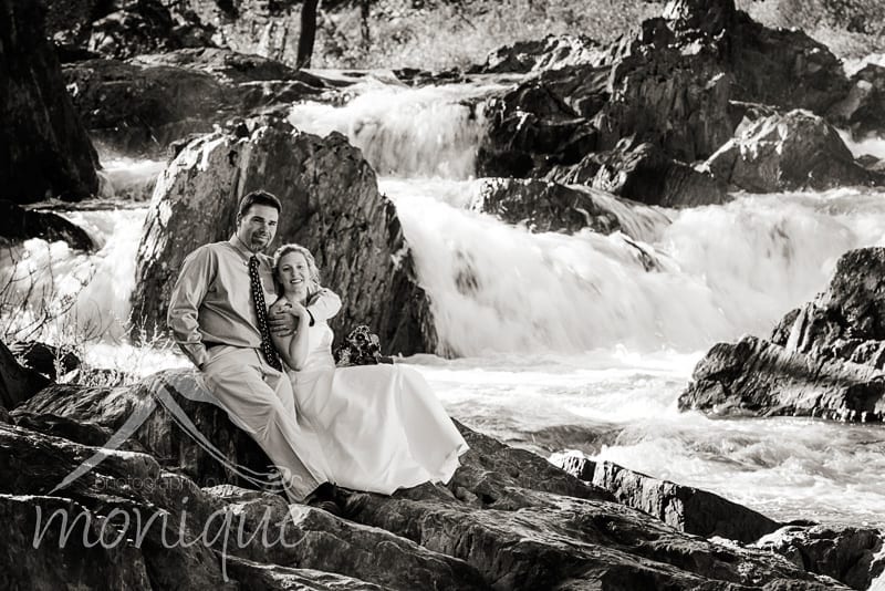 wedding couple in river rapid
