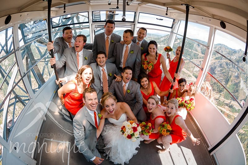 wedding party in cable car