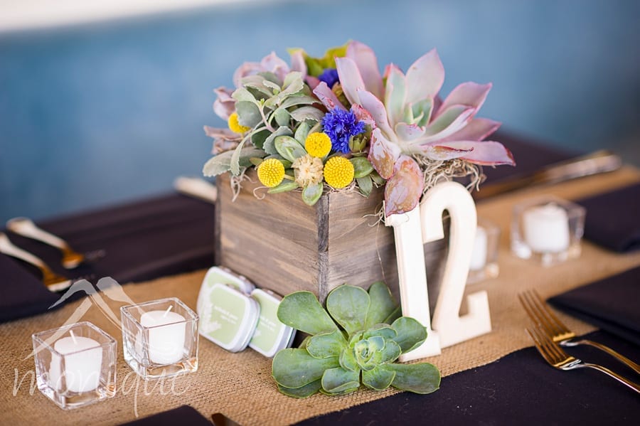 Squaw Valley High Camp wedding photography with centerpieces featuring succulents