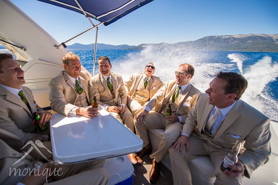 The bride and the groom are avid boaters and both boated into the Thunderbird Lodge for their wedding on the shores of Lake Tahoe.