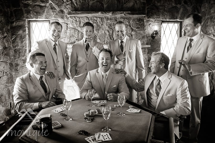 Groomsmen in the "Card House" at the Thunderbird Lodge in Lake Tahoe