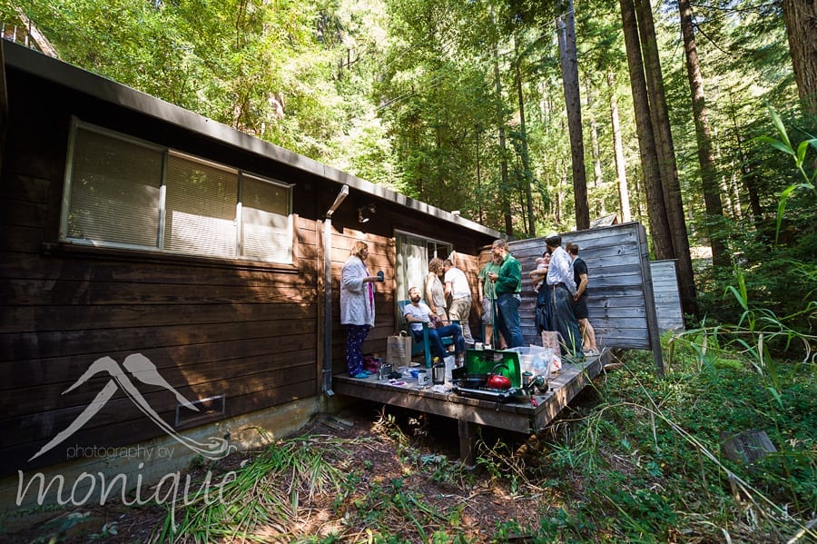 The Stones and Flowers venue has several onsite cabins for the guests to stay in. Here, Ryan hangs out with friends who had just finished cooking breakfast on the camp stove on the morning of the wedding.