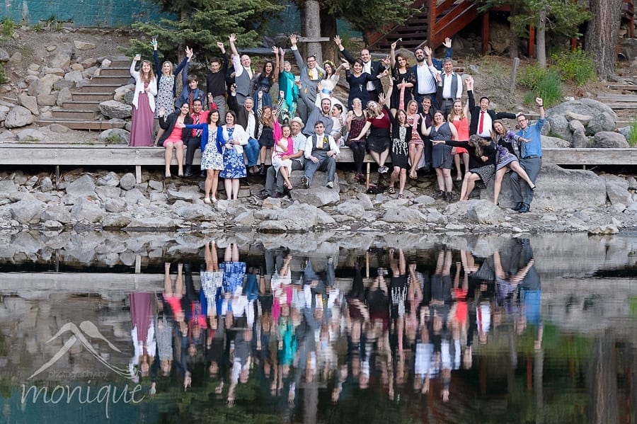 Stanley and Megan had a small group for their wedding, so we used the reflective pond where the Truckee River should have been to make a group portrait of all the guests.