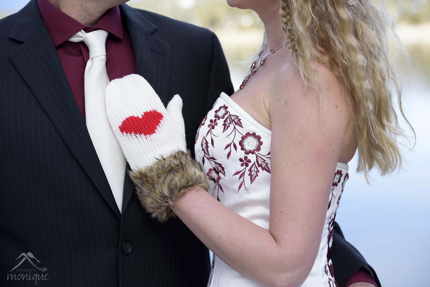bride with heart mitten