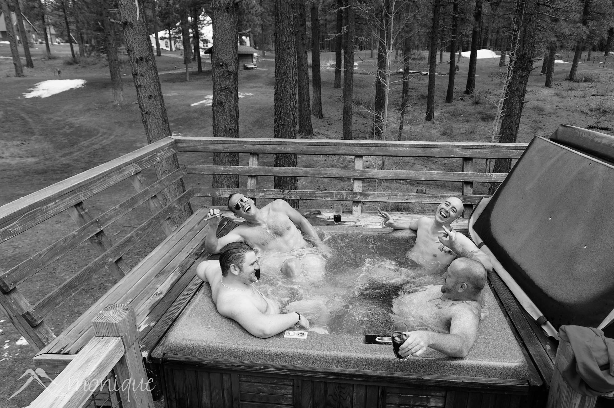 groomsmen in hot tub