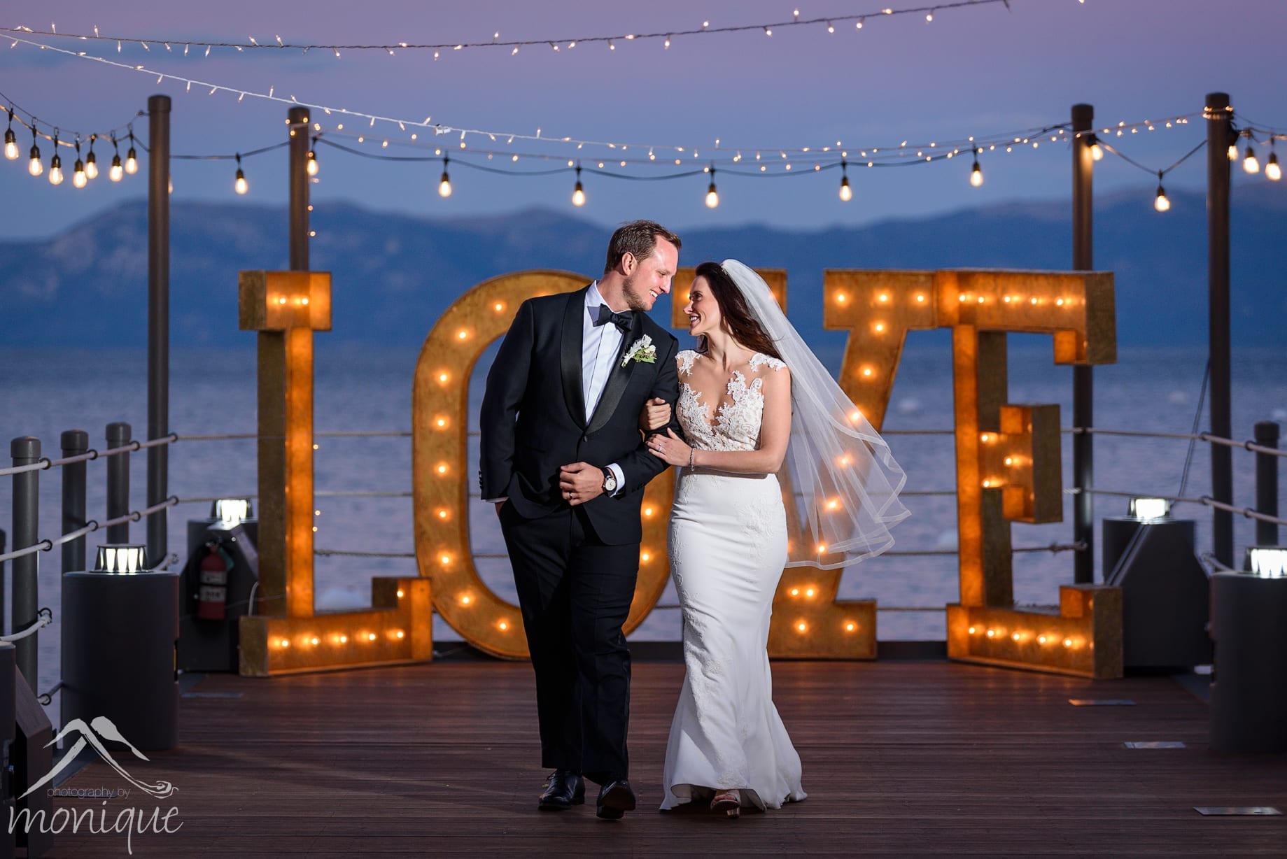 West Shore Cafe wedding photography at Lake Tahoe, Photography by Monique, documentary, sunset session on a pier