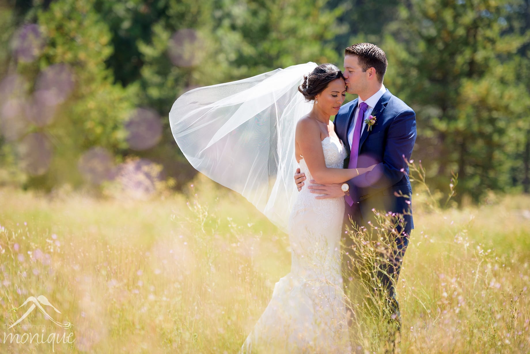 bride and groom in a field in Truckee, California by Photography by Monique