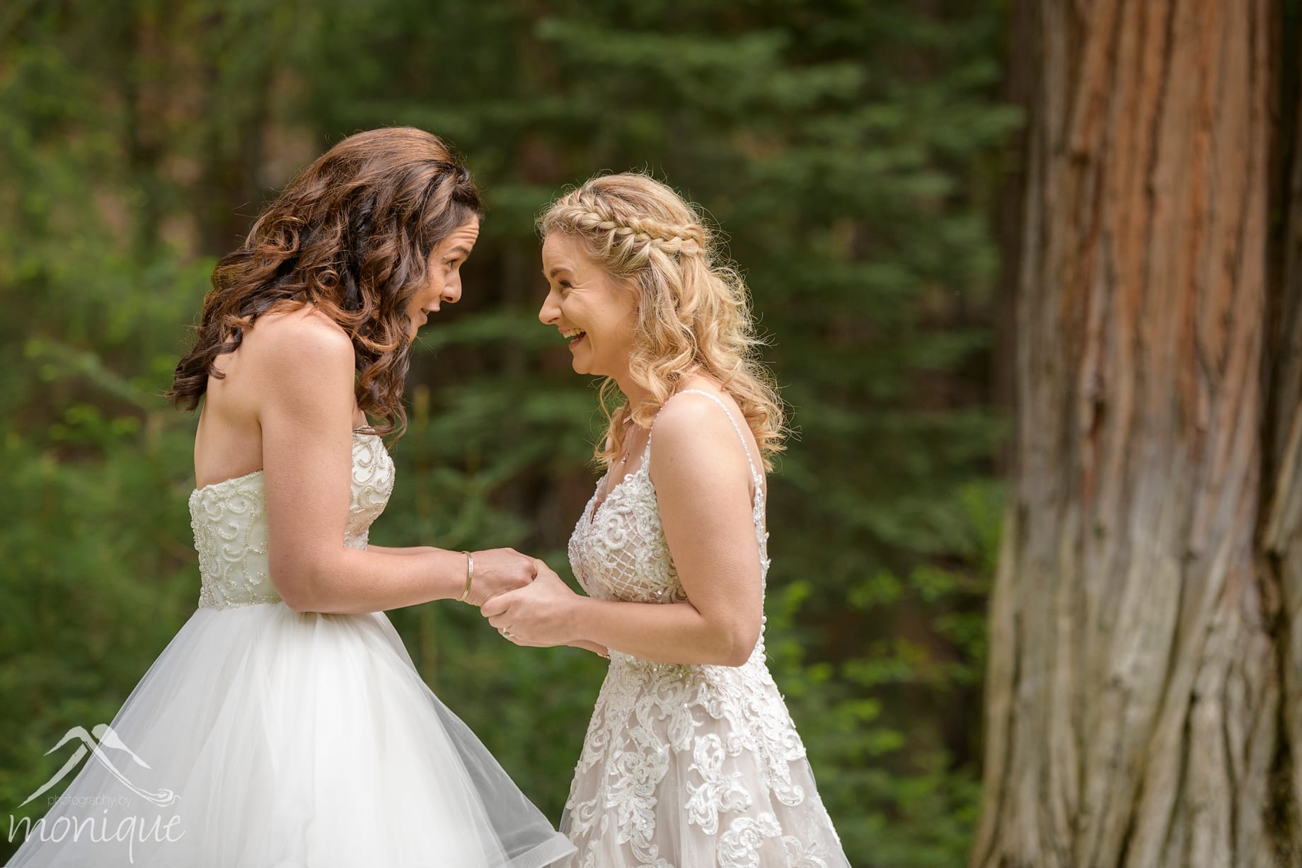 Twenty Mile House wedding photography, same sex weddings, two brides first look by Photography by Monique