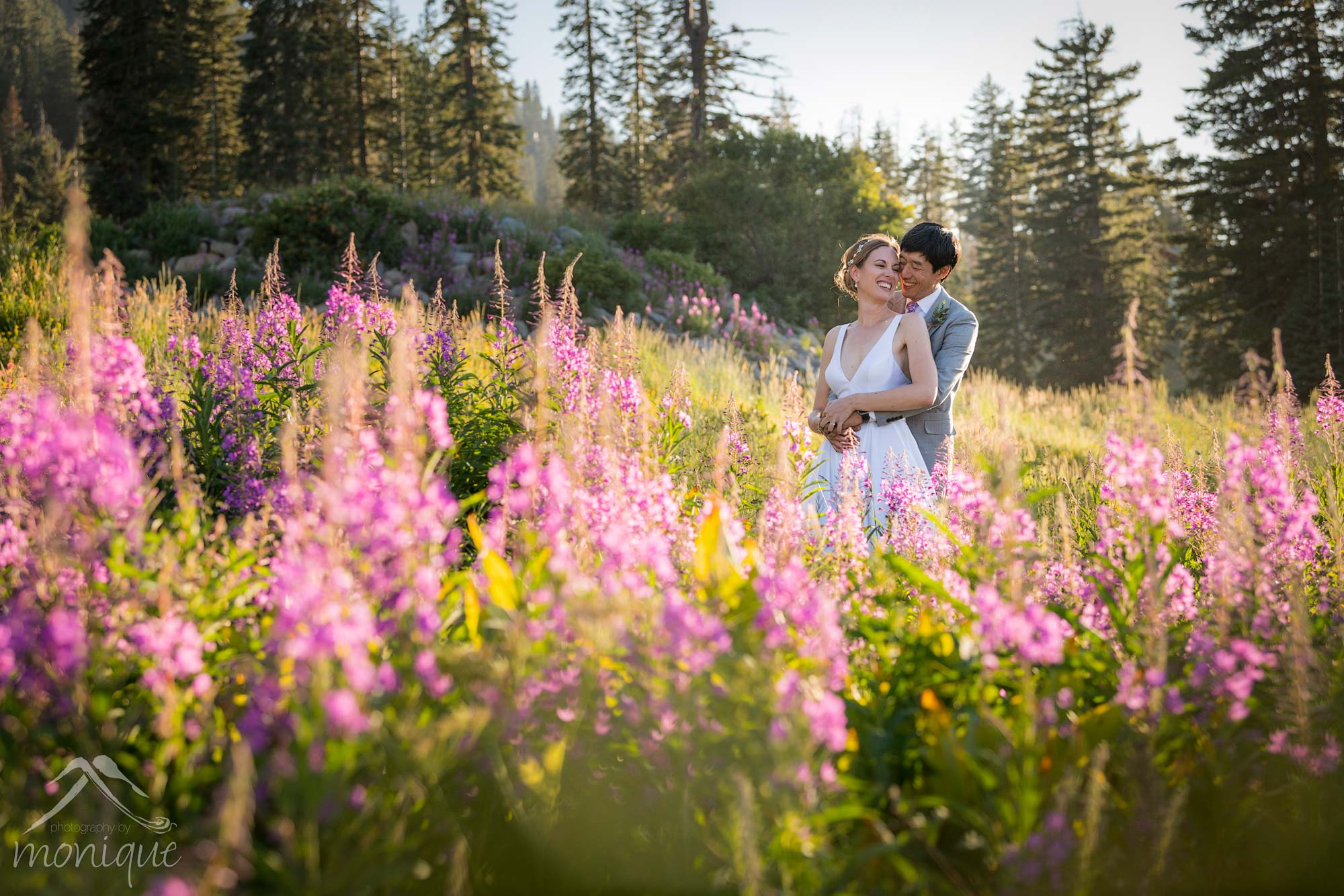 Bride and Groom portrait outdoors at Sugar Bowl Mountain Resort