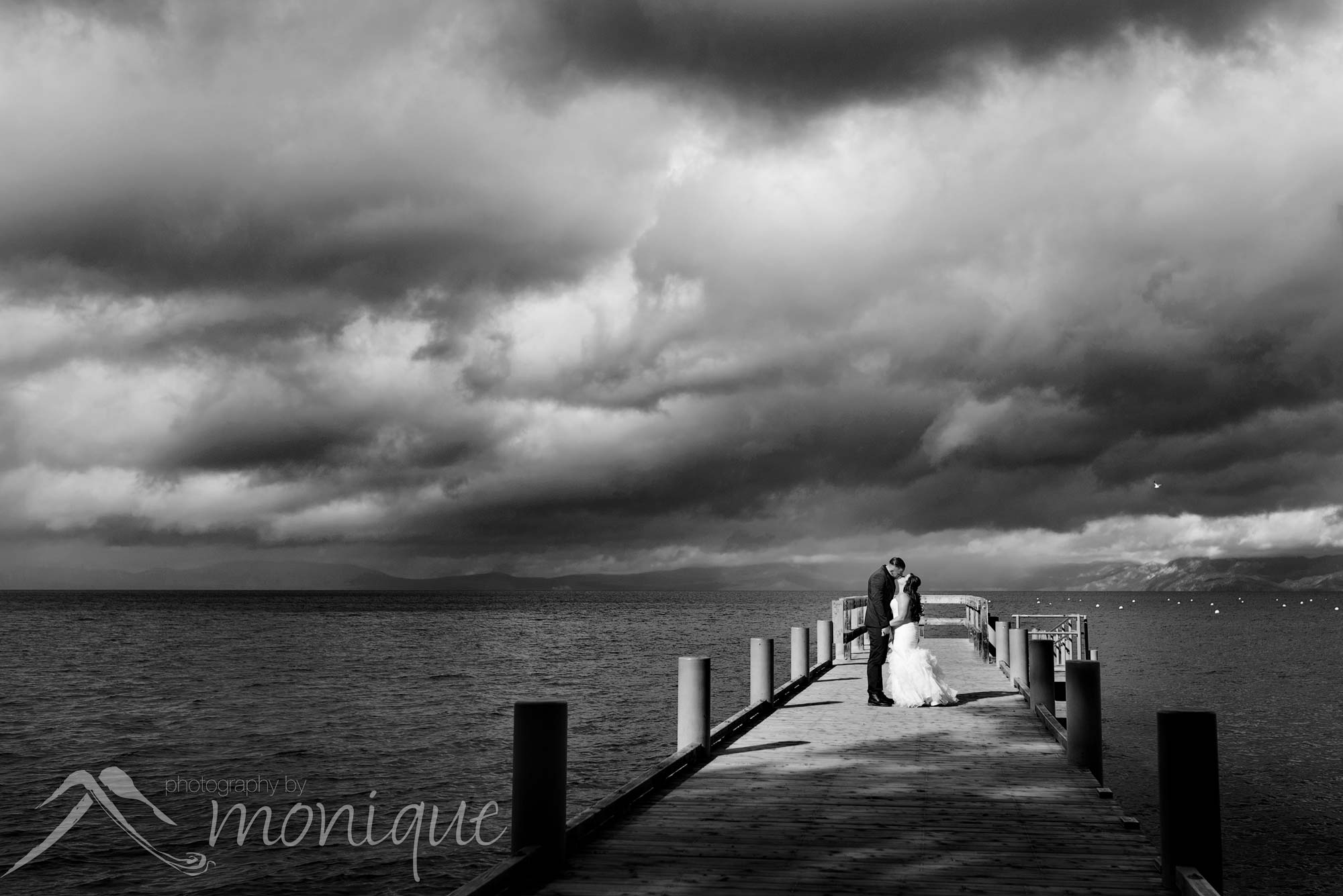 Valhalla Tahoe wedding photography with the bride and groom on the pier