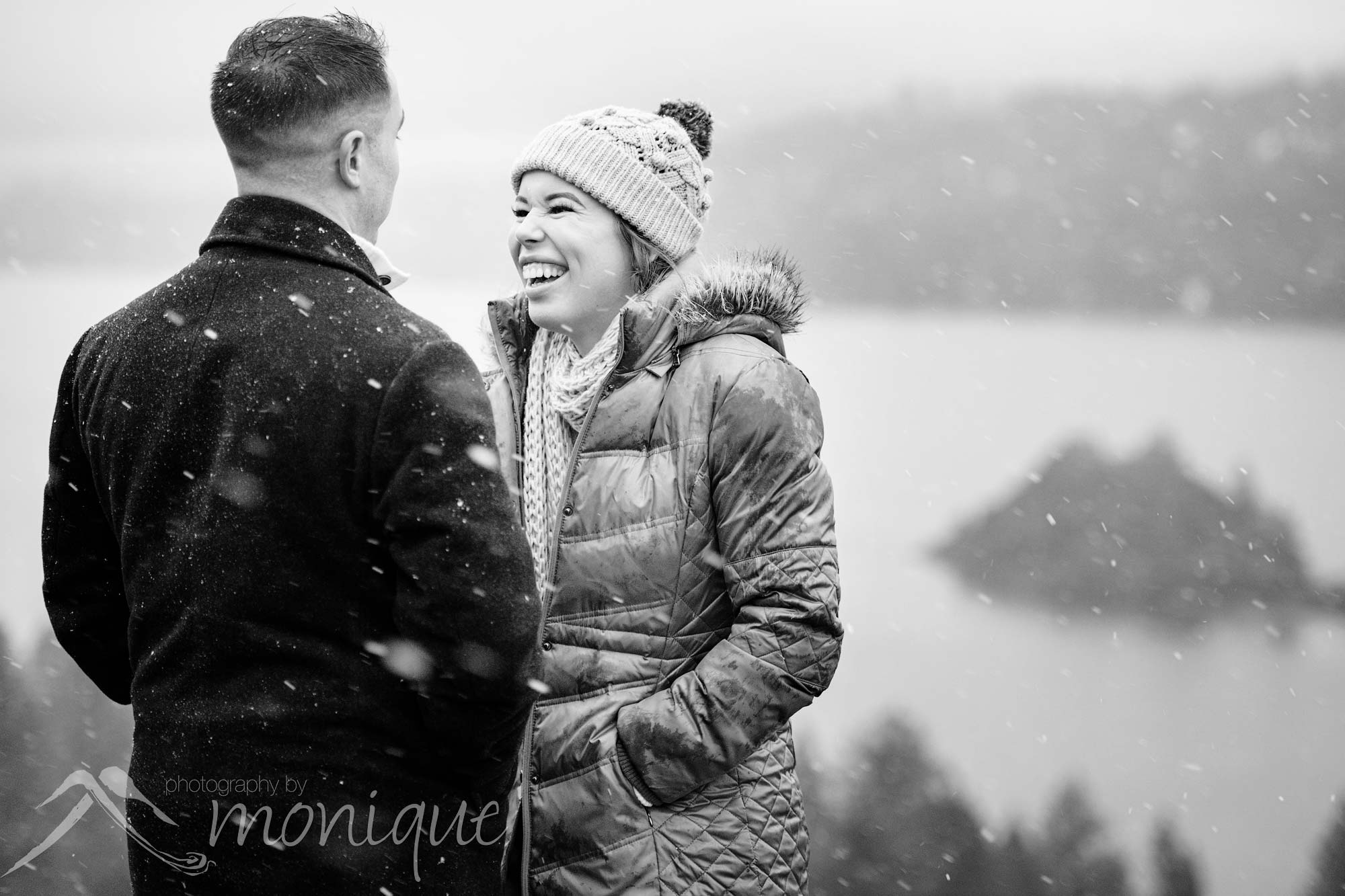 Lake Tahoe surprise proposal, winter engagement session at Emerald Bay