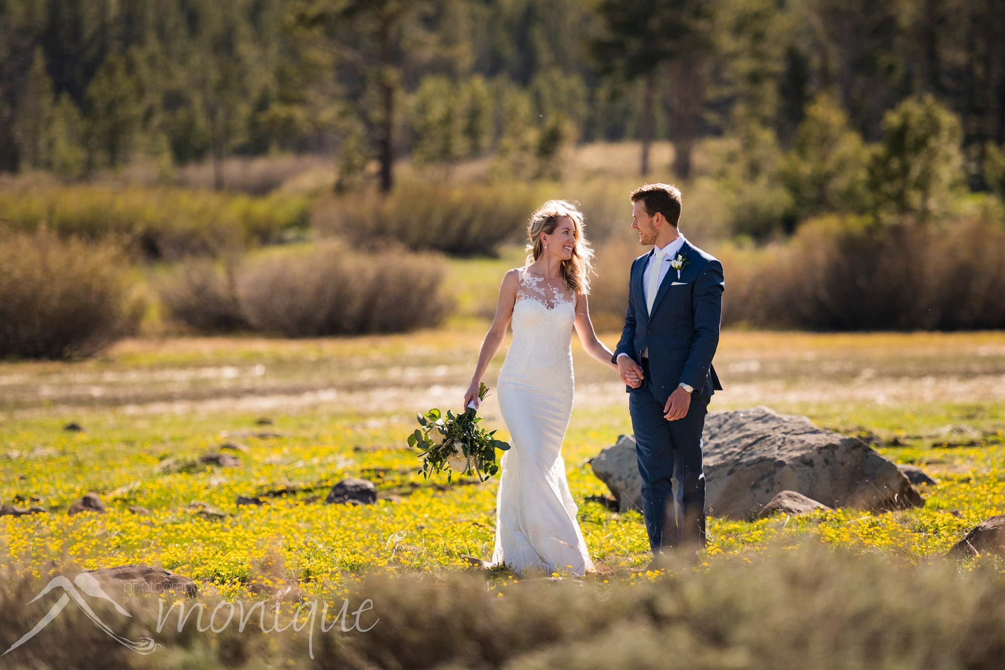 Lake Tahoe Covid-19 elopement photography featuring the bride and groom in the Tahoe Meadows by Photography by Monique adventure photographers 