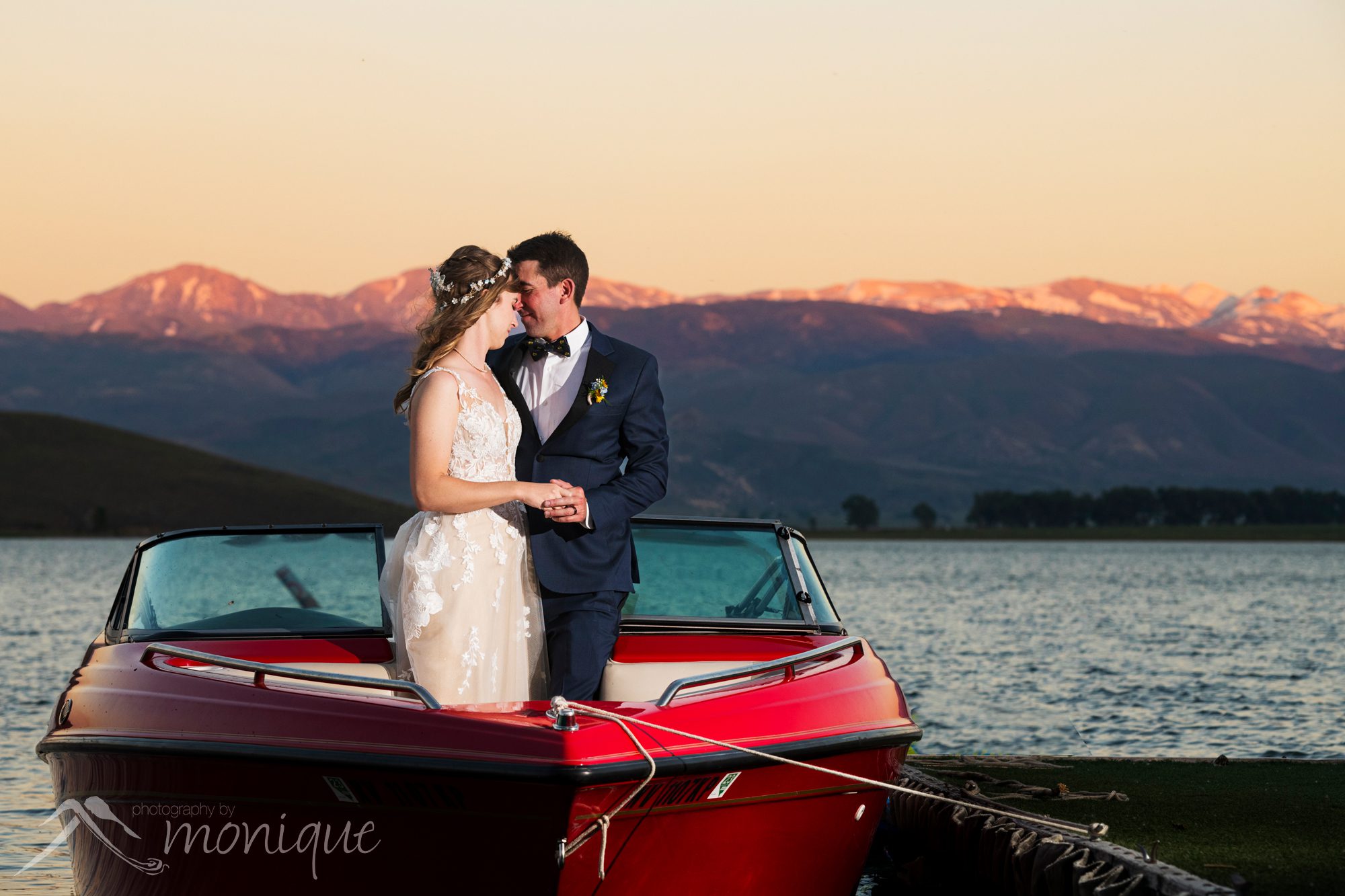 Topaz Resort wedding photography, Topaz Lake, bride and groom on boat